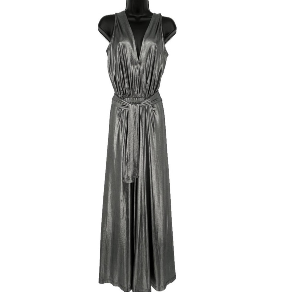 Analili Metallic Silver Disco Jumpsuit Size S/M NWT